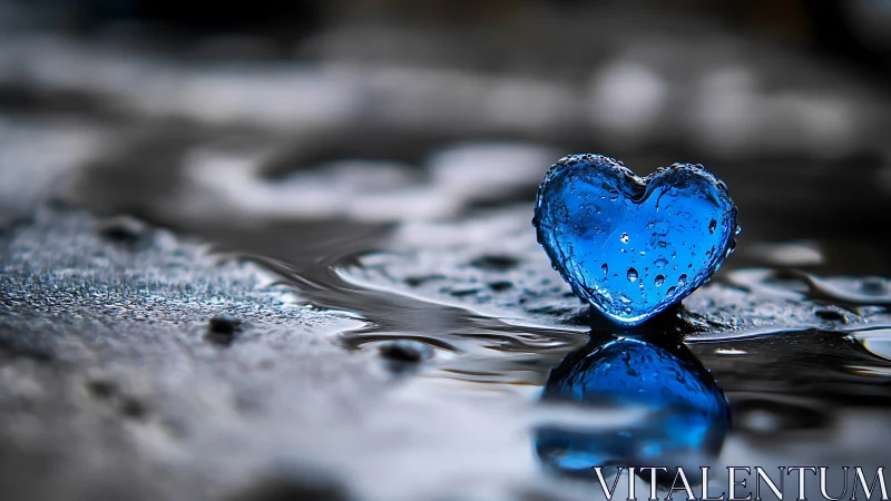 Blue Heart-Shaped Water Droplet Resting Peacefully
