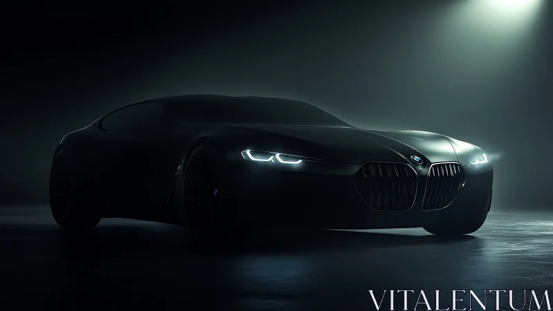 Midnight sports coupe under cinematic spotlight glow.