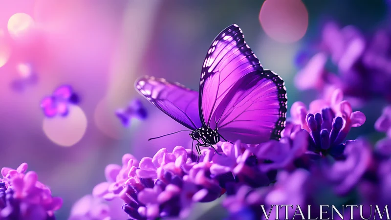 Violet butterfly daydream poised on glowing lavender blooms.
