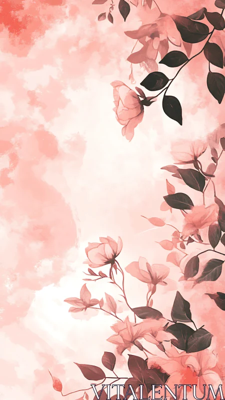 Delicate Pink Roses Frame Soft Watercolor Background.