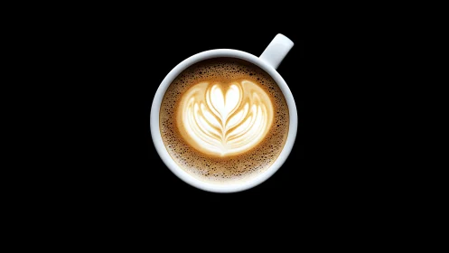 Latte art tulip glows in a minimalist black backdrop