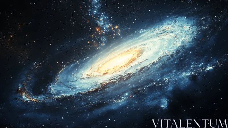 Spiraling galaxy glows warmly in a sea of distant stars