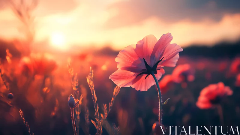Pink Cosmos Backlit by Golden Sunset.