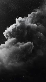 Monochrome cloud formation is rendered against a dark field
