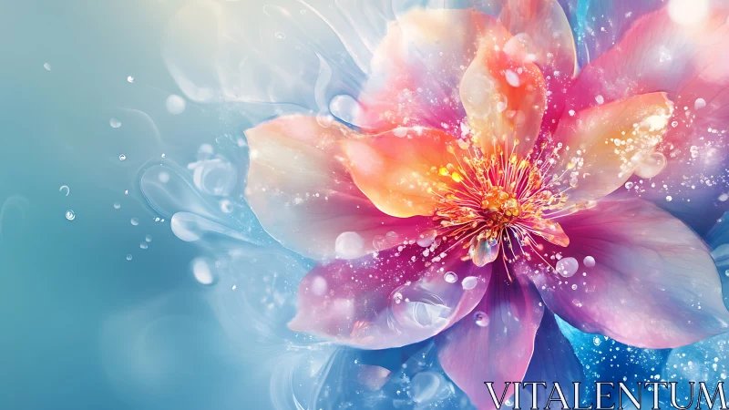 Radiant Bloom: Luminous Flower with Crystalline Particle Effects.