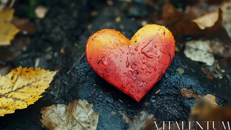 Gradient Red Heart Form with Condensation on Dark Surface