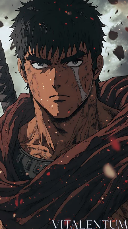 Scarred warrior locked in ember stormed resolve portrait.