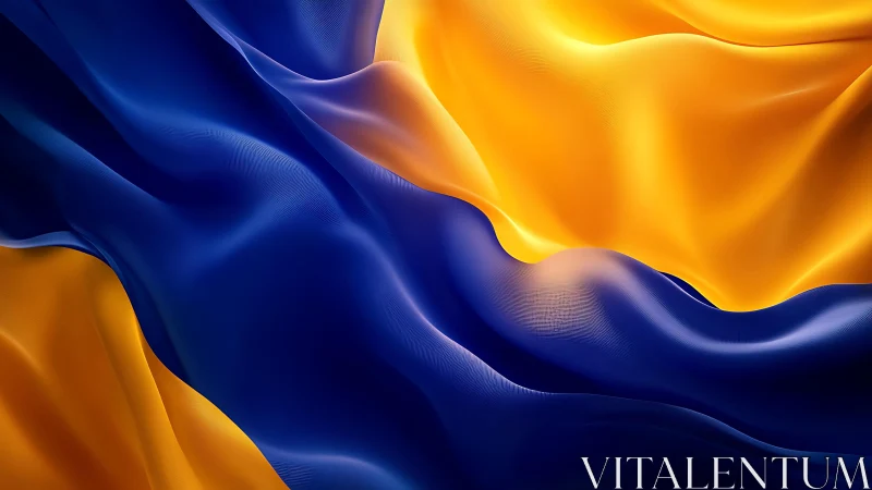 Flowing Blue and Yellow Fabric Waves in Abstract Digital Art.