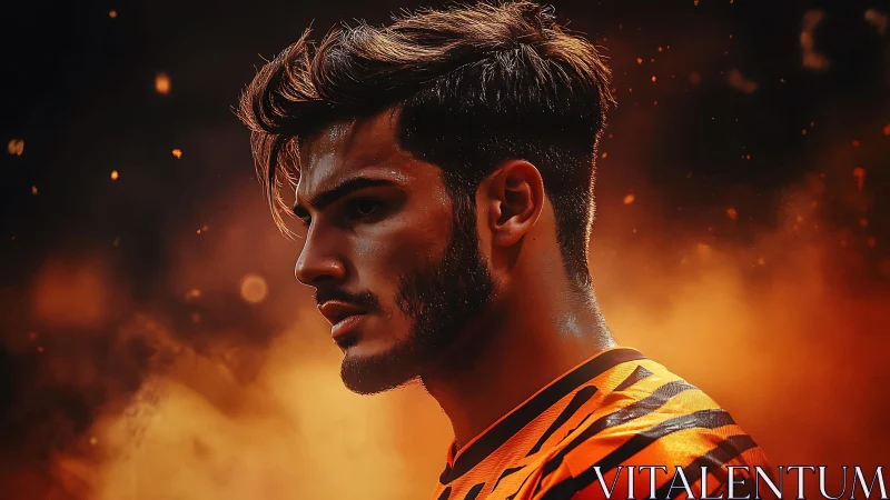 Side profile of male subject in orange light with smoke