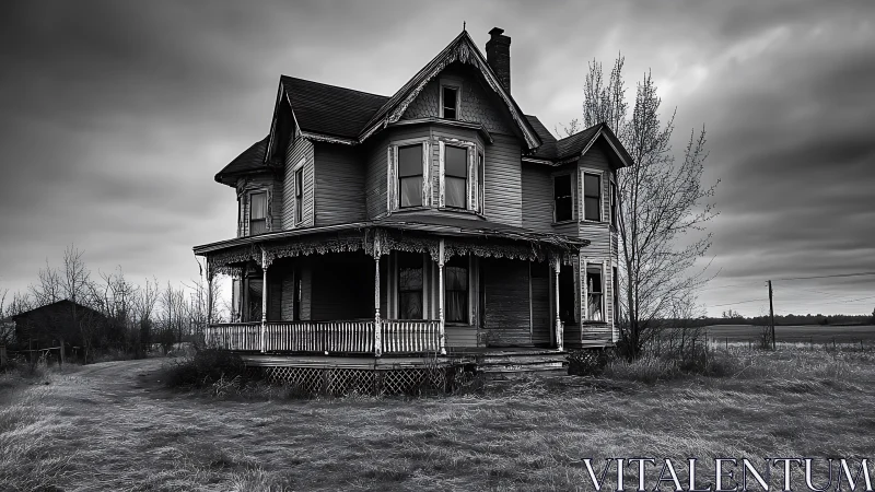 Weather-beaten farmhouse quietly outstares a brooding sky