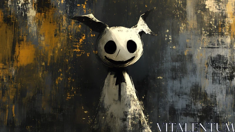 Creepy ghost figure with hollow eyes on grunge backdrop