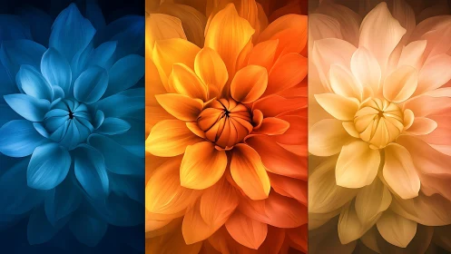 Chromatic Floral Triptych: Gradient Bloom Study.