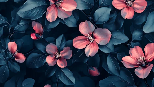 Coral Blooms in Twilight Garden.
