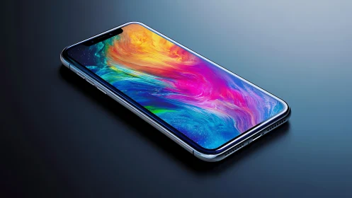Modern smartphone display featuring dynamic fluid gradient abstraction.