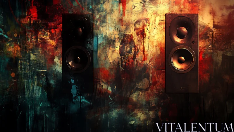 Color-splashed soundscape with speakers glowing in motion.