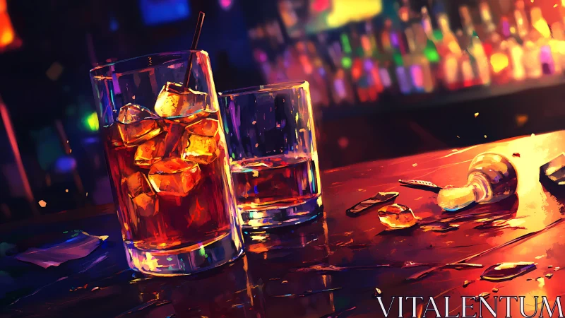 Neon-Lit Revelry: Cocktails Glow in Vibrant Bar Ambiance.