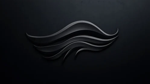 Abstract black waveform emblem on dark gradient background.