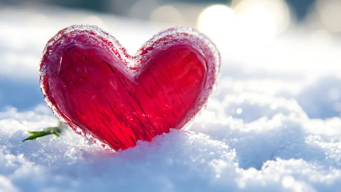 Ruby Heart Frozen: Love's Icy Embrace Beneath Winter Skies.