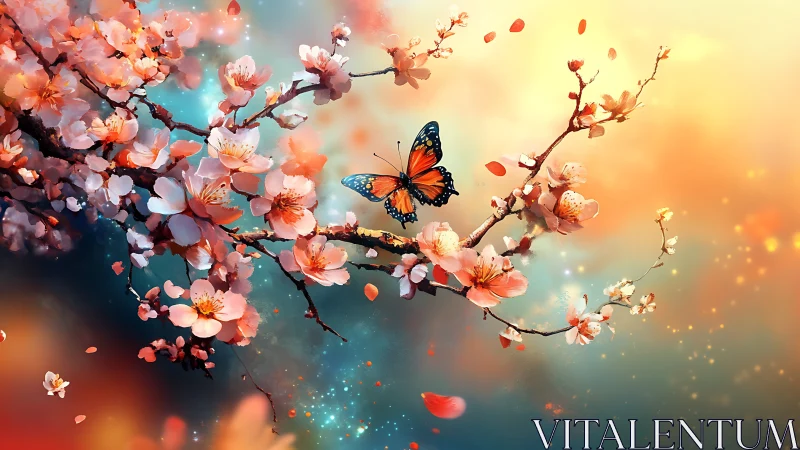 Digital rendering shows butterfly on flowering branches