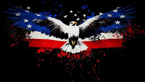 Graphic illustration shows eagle overlaying flag-themed splatter