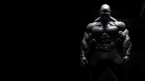 Hyper-muscular male bodybuilder in dramatic low-key lighting style.