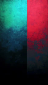 Vertical diptych abstraction in cyan and crimson fields.