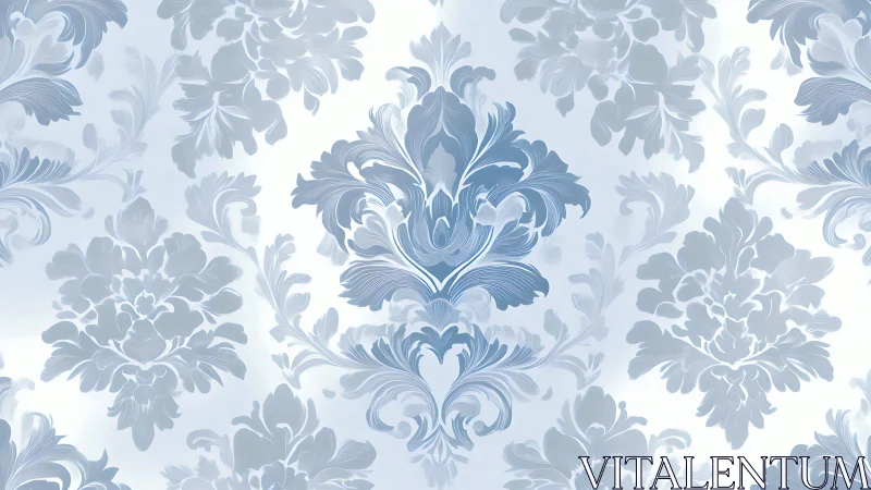 Blue and white damask floral wallpaper surface pattern.