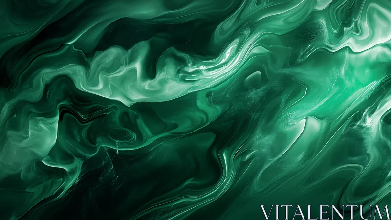 Emerald fluid waves swirl in a luminous abstract dreamscape.