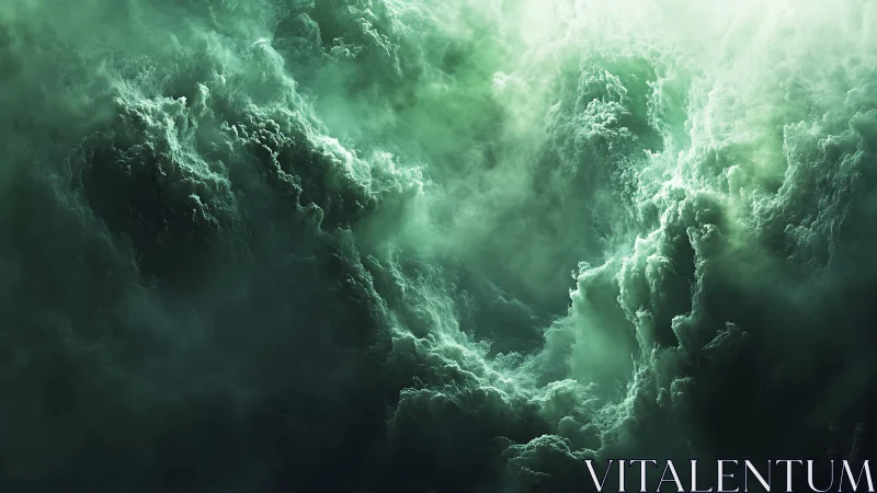 Turbulent emerald volumetric cloudfield in chaotic motion.