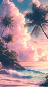 Tropical Paradise Sunset Over Turquoise Waters.