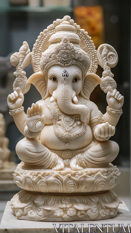 Intricately carved Ganesha idol radiates calm spiritual grace