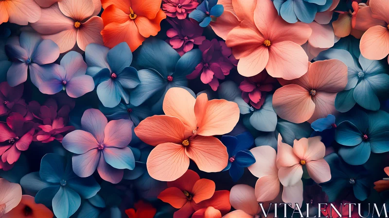 Overlapping Floral Composition with Chromatic Gradation and Depth