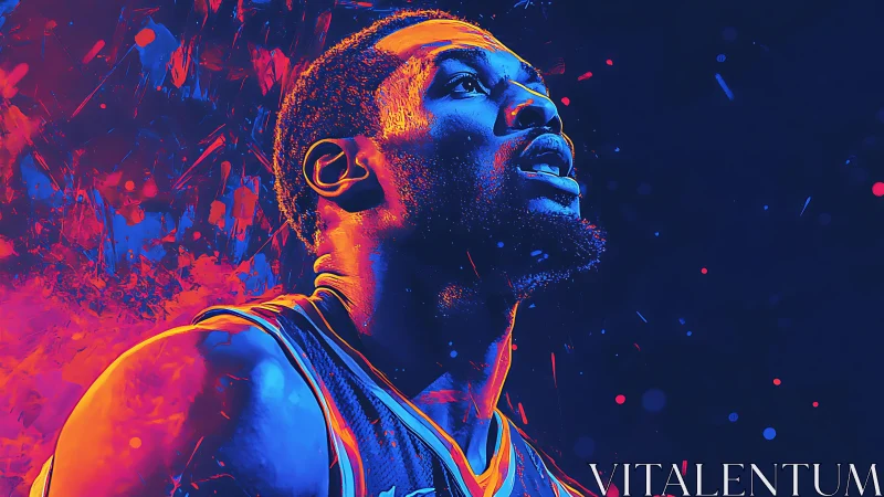 Neon court legend rising through electric cosmic color storm.