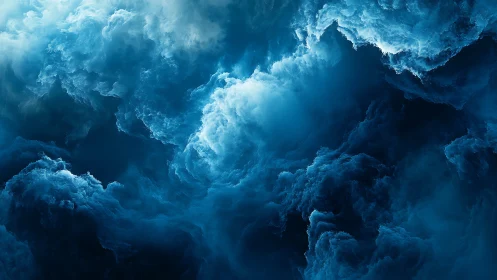 Deep blue storm cloud vortex with luminous center focus.