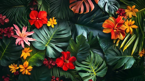 Tropical Garden Bursts with Vibrant Blooms.