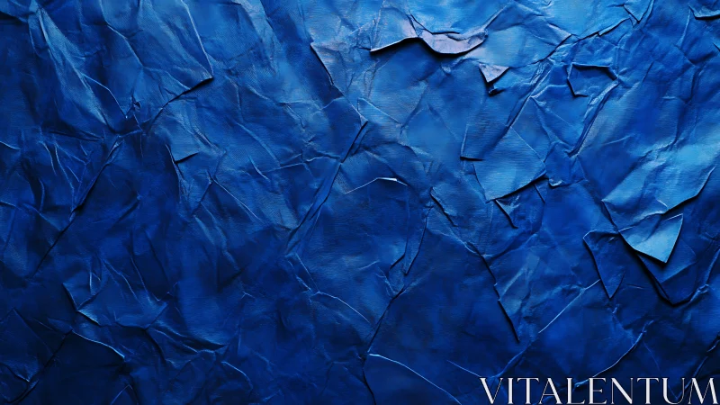 Deep cobalt crumpled paper texture with folded layers.