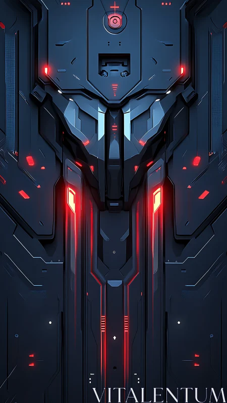 Gentle glow of a futuristic mech doorway in midnight steel.