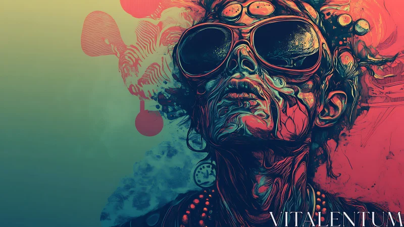 Radiant dreamer in neon sunglasses soaking in swirling light.