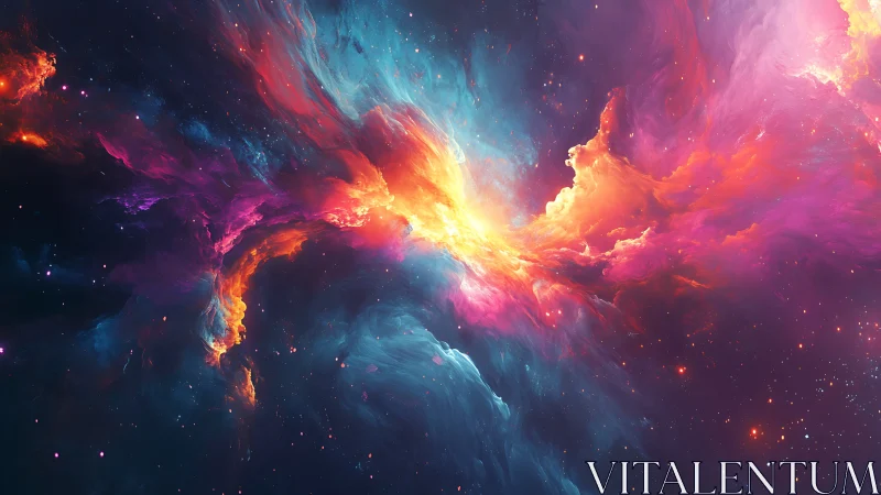 Radiant cosmic nebula swirling with color and quiet wonder.