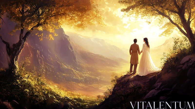 Couple Gazing Into Golden Valley at Sunset.