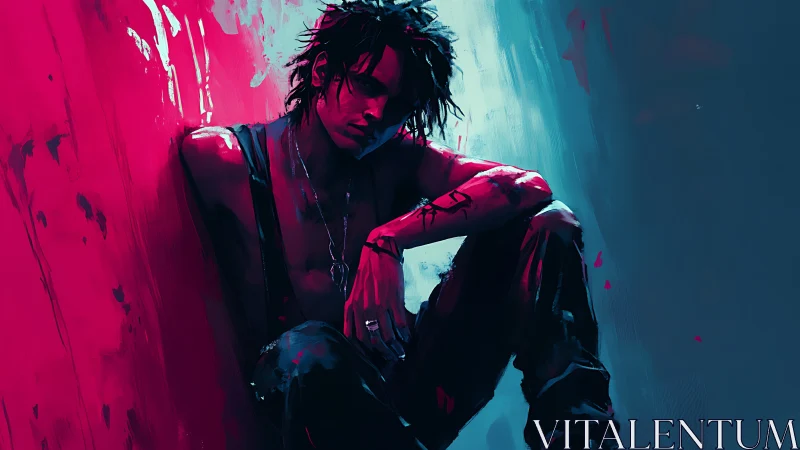 Neon-lit cyberpunk loner in magenta cyan chiaroscuro corner