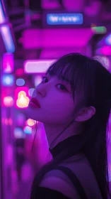 Neon-soaked gaze rewrites midnight streets in electric violet