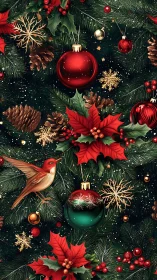 Ornamental holiday foliage pattern renders detailed festive depth