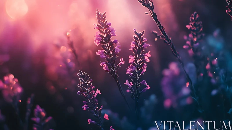 Purple Lupine Spires Ablaze in Soft Bokeh Light.