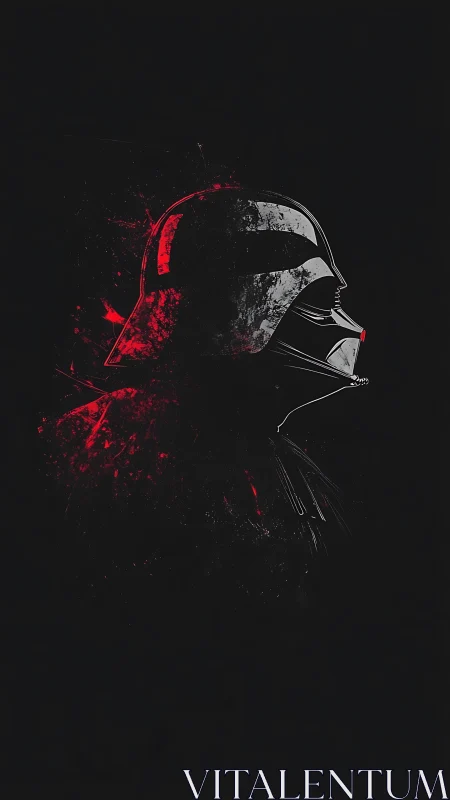 Dark sci fi helmet ignites crimson shadows in the void.