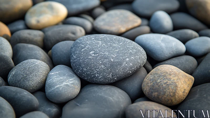 Macro close-up of wet coastal river stones with shallow depth