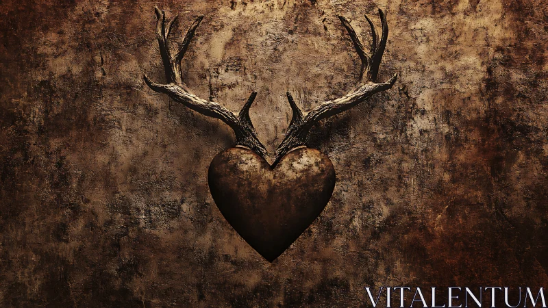 Heart with Antlers Against Textured Background.