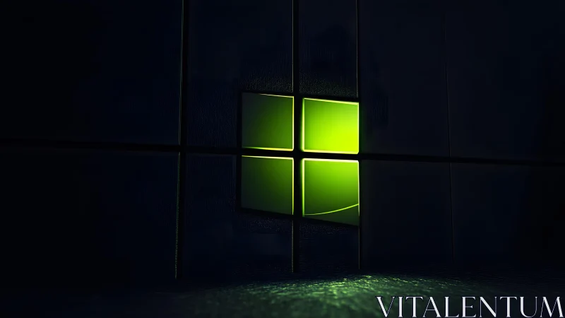 Glowing Green Window Logo in Dark Futuristic Digital Style.