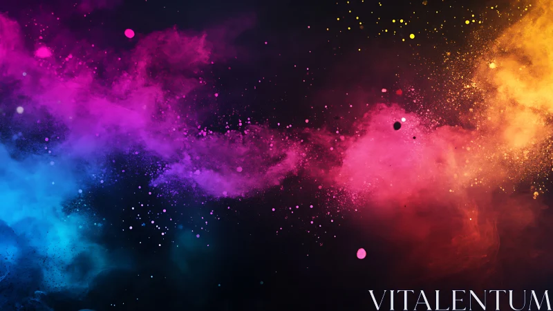 Chromatic nebula cloud sweeps across a deep black field