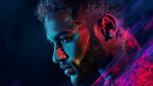 Neon-lit side profile portrait in dynamic cyber glow.